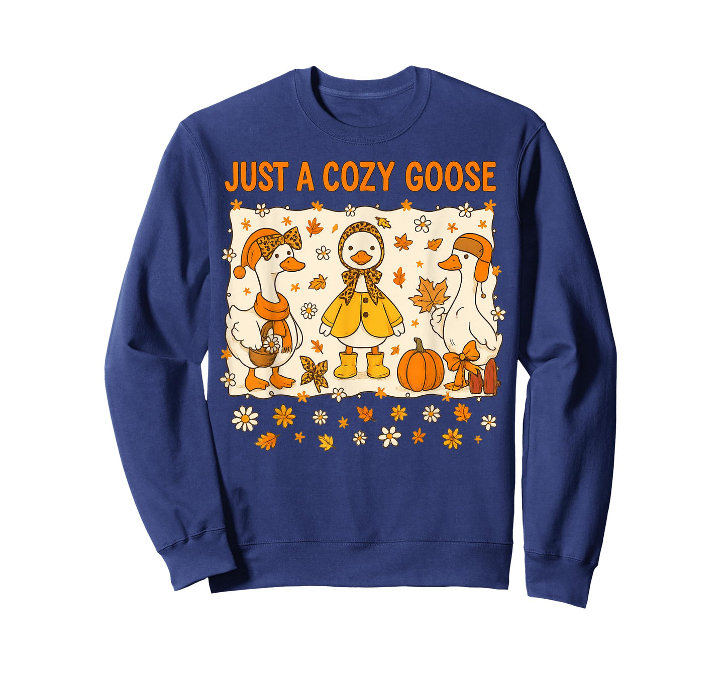 Just A Cozy Goose Funny Meme Thanksgiving Autumn Fall Leaves T-Shirt
