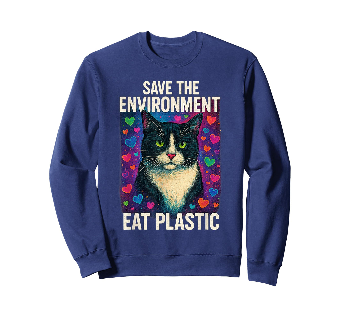 Save The Environment Eat Plastic Funny Cute Cat Meme T-Shirt