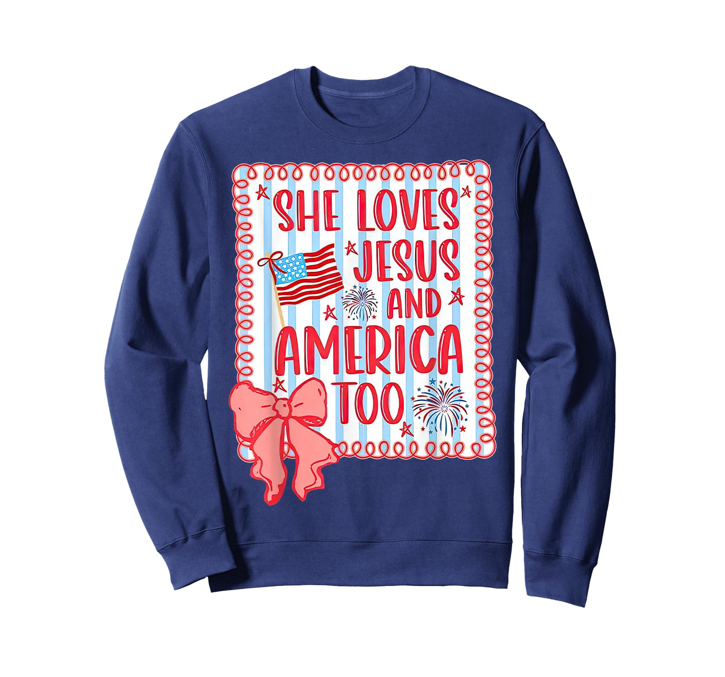 She loves Jesus and America too faith flag fireworks bow T-Shirt
