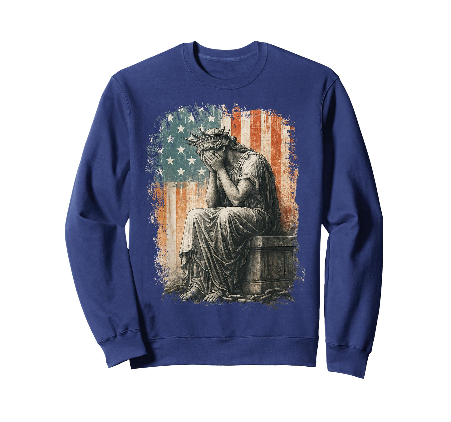 Statue Of Liberty Weeping Distressed Flag Art For Men Women T-Shirt