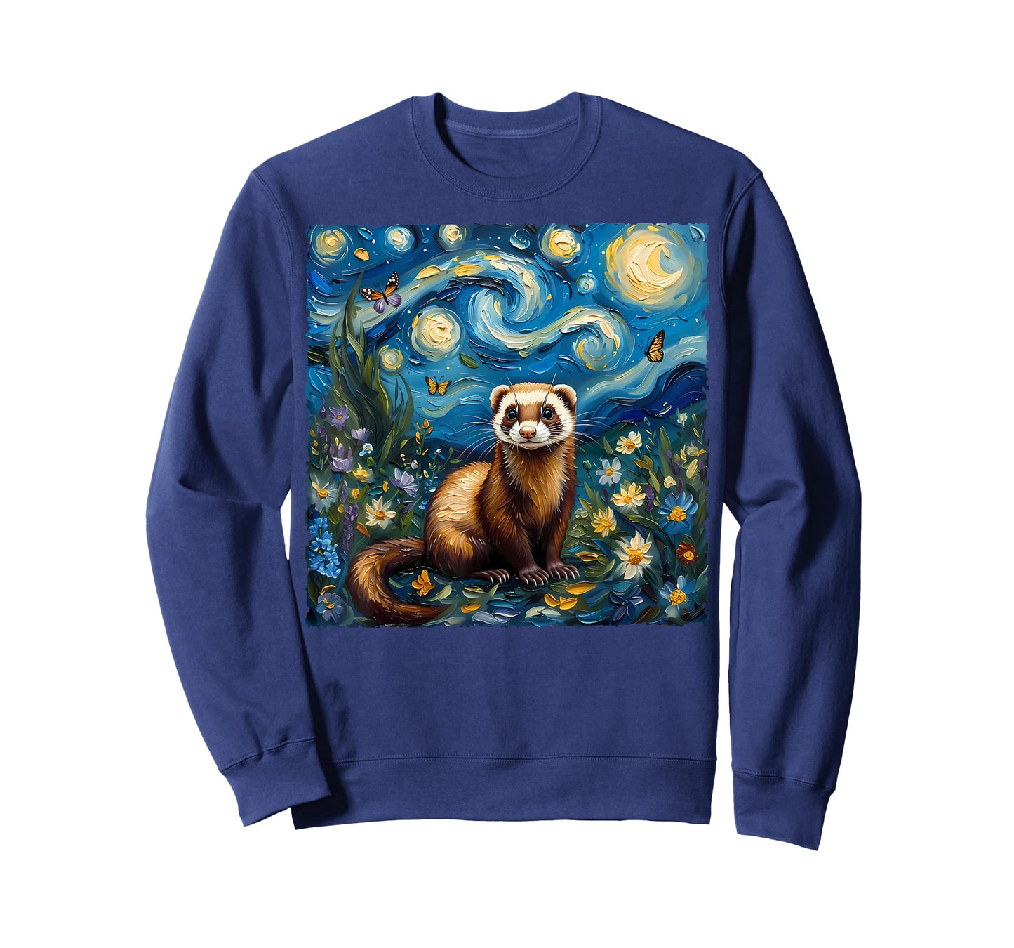 Van Gogh's Starry Night Style Earth Day Ferret Wildlife Art T-Shirt