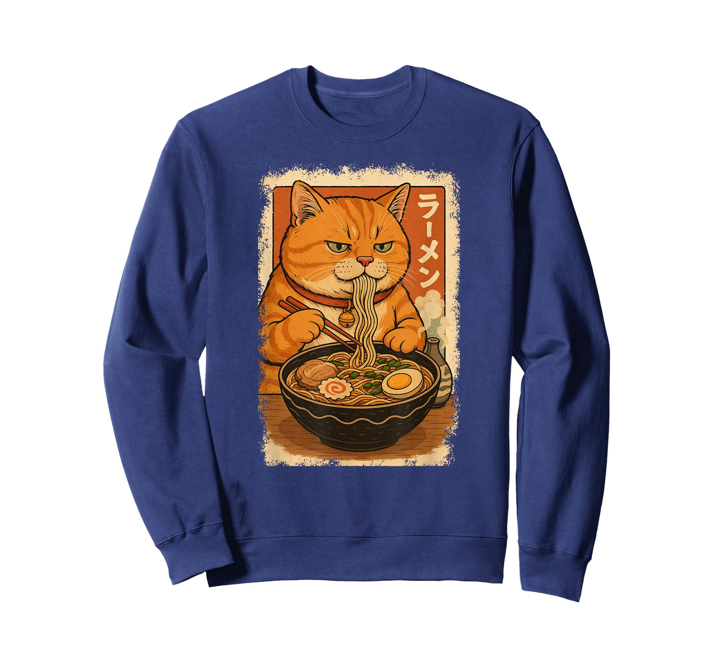 Orange Tabby Cat Eats Ramen Noodles Japanese Vintage T-Shirt