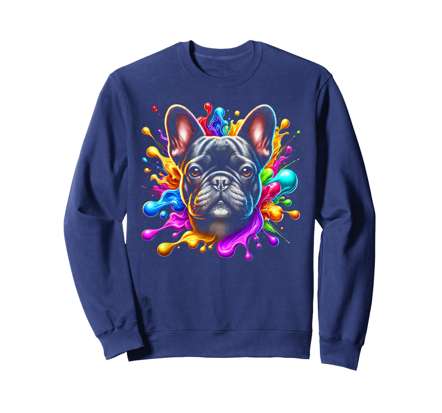Cute French Bulldog in Colourful Paint Splashes Men Women Kids T-Shirt