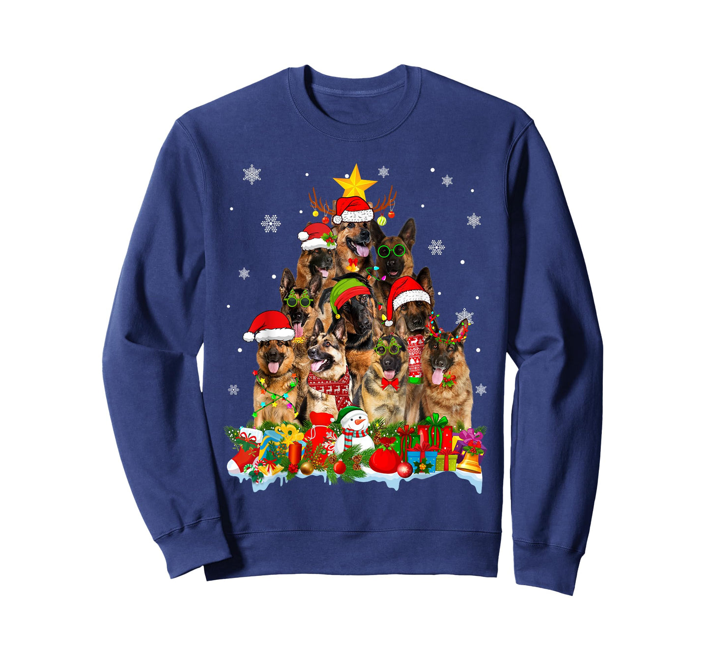 German Shepherd Dog Christmas Tree Lights Xmas Santa Hat T-Shirt