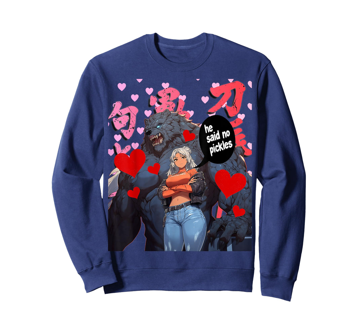 Funny Valentines Anime Werewolf and Waifu He Said No Pickles T-Shirt