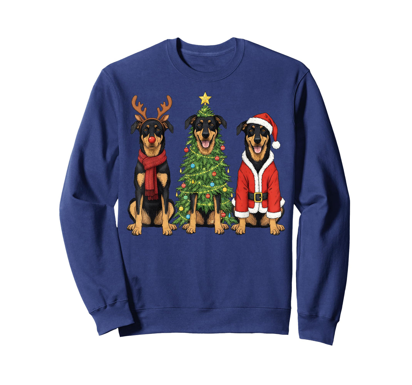 Retro Christmas Beauceron Santa Reindeer Dog Lover T-Shirt