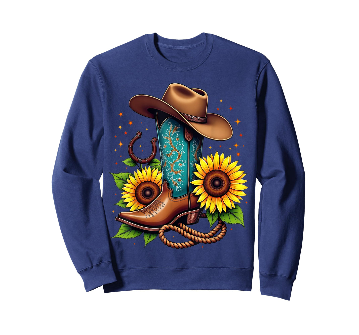 Western Cowboy Boot Sunflower Horseshoe Rope Cowgirl Boot T-Shirt