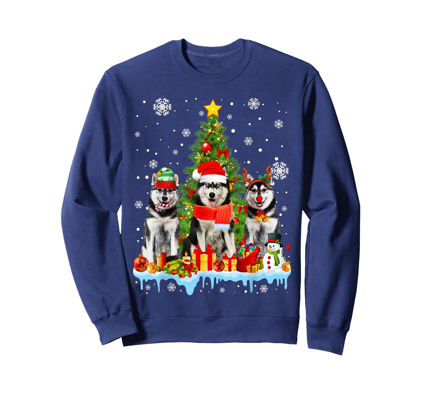 Funny Siberian Husky Dog Christmas Tree Women Men Kids T-Shirt