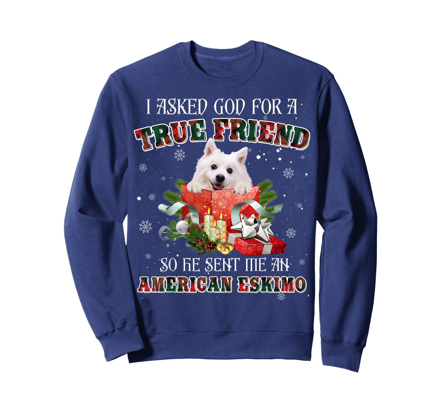 I Asked God For A True Friend American Eskimo Dog Christmas T-Shirt for Men Women Kids