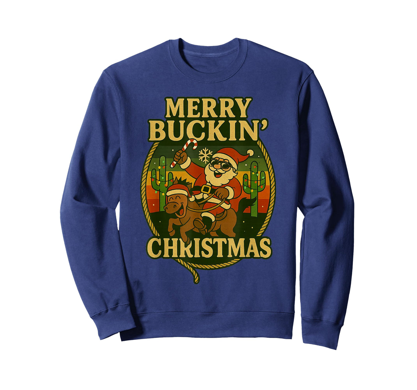 Merry Buckin’ Funny Christmas Rodeo Cowboy Santa Riding T-Shirt