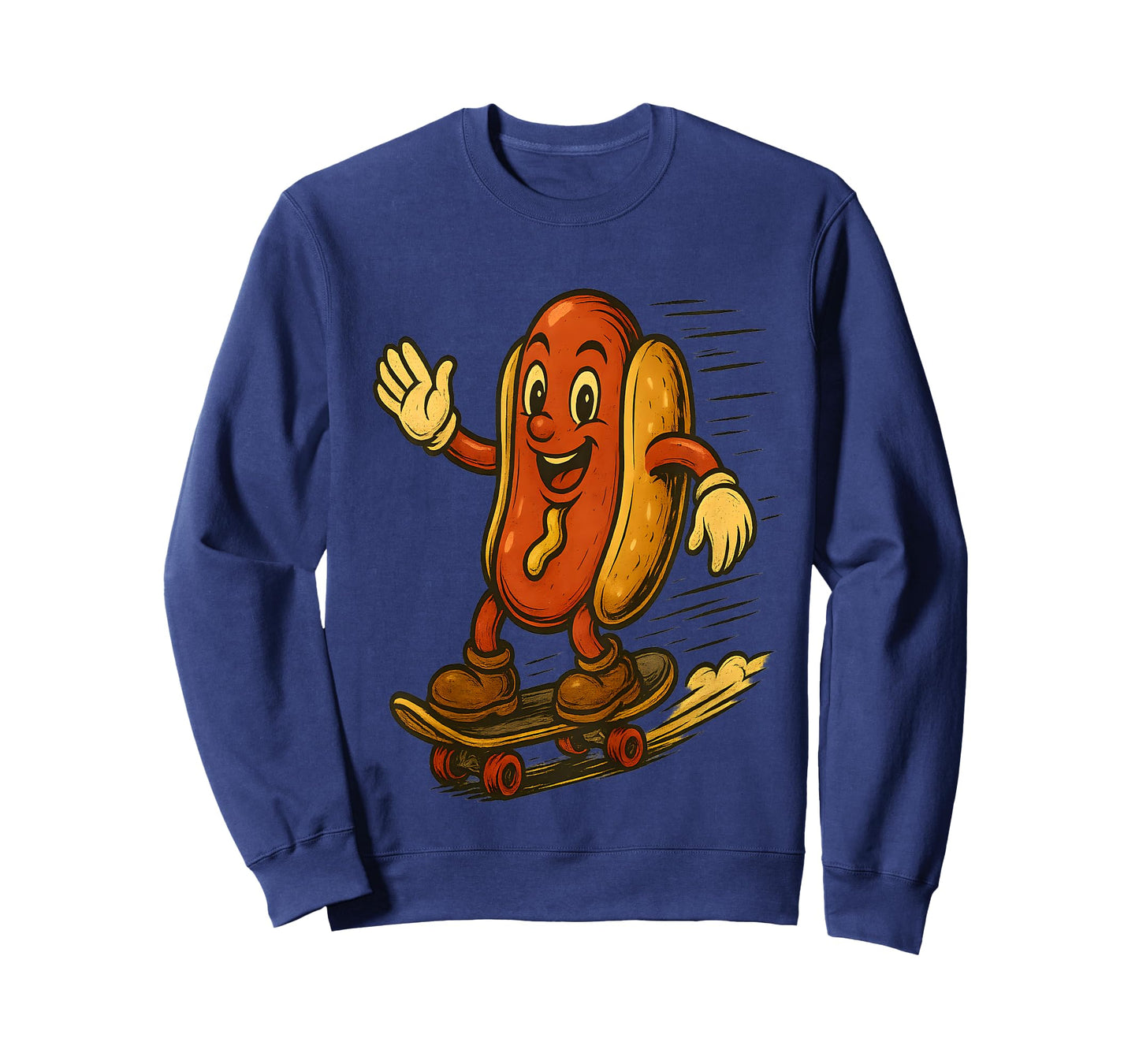 Kids Funny Cartoon Hot Dog Riding Skateboard Design T-Shirt