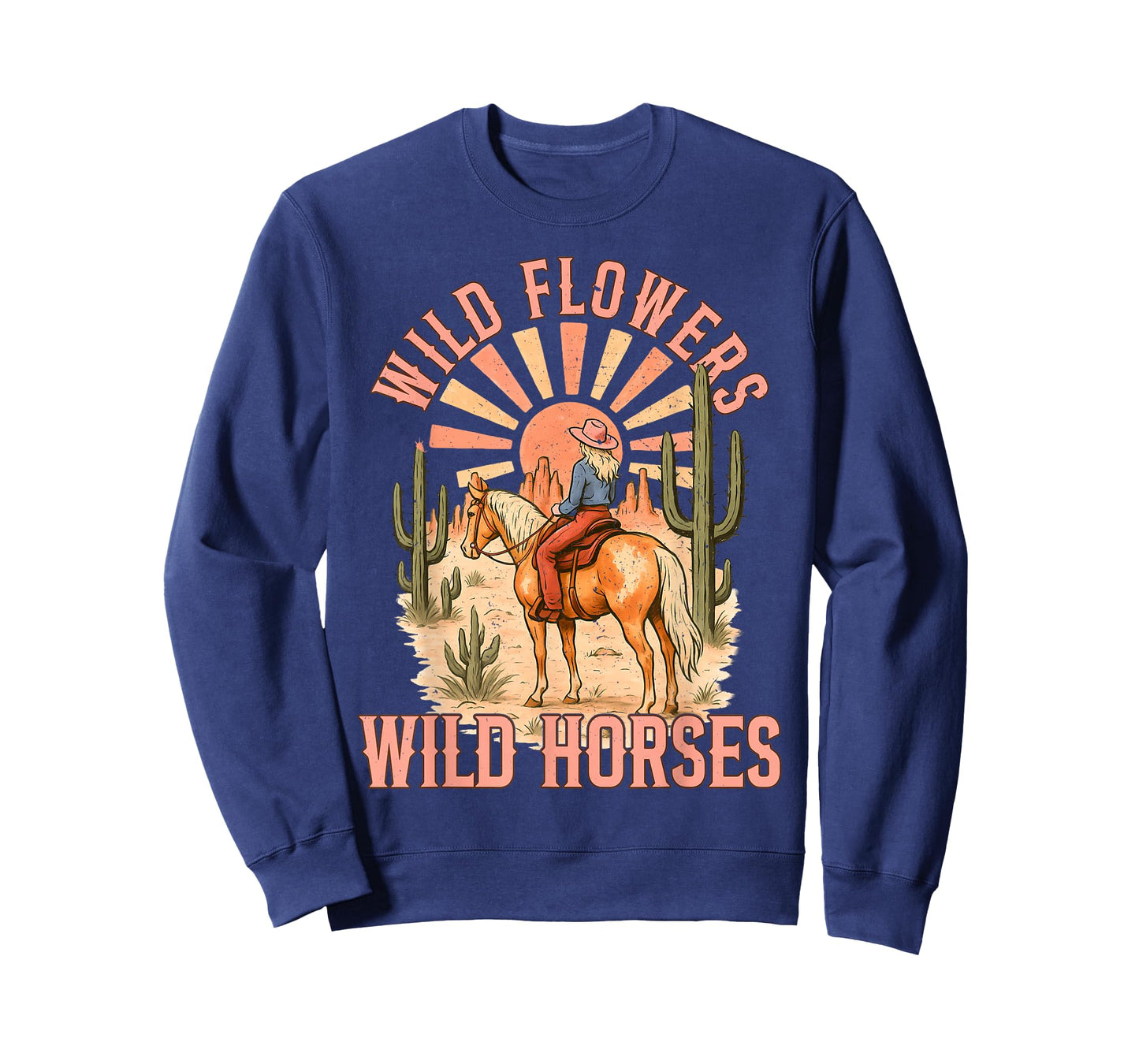 Southern Sunset Cowgirl Retro Wild Flowers Horses for Girl T-Shirt