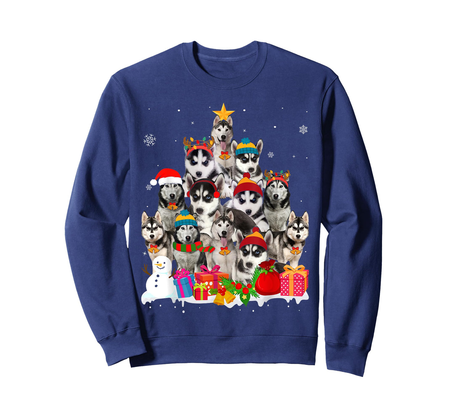 Funny Siberian Husky Christmas Tree Pet Dog Lover T-Shirt for Men Women Kids