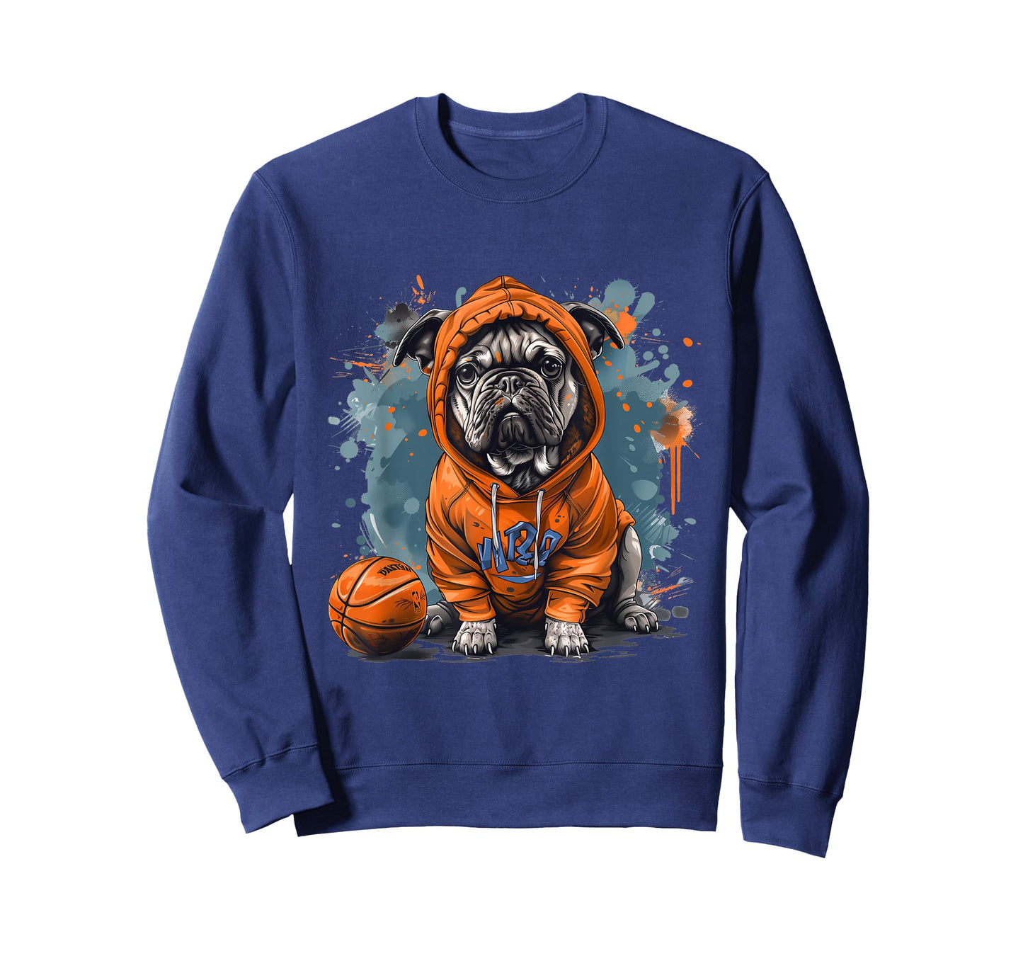Cute French Bulldog Basketball Cool Dog Sports Orange Blue T-Shirt