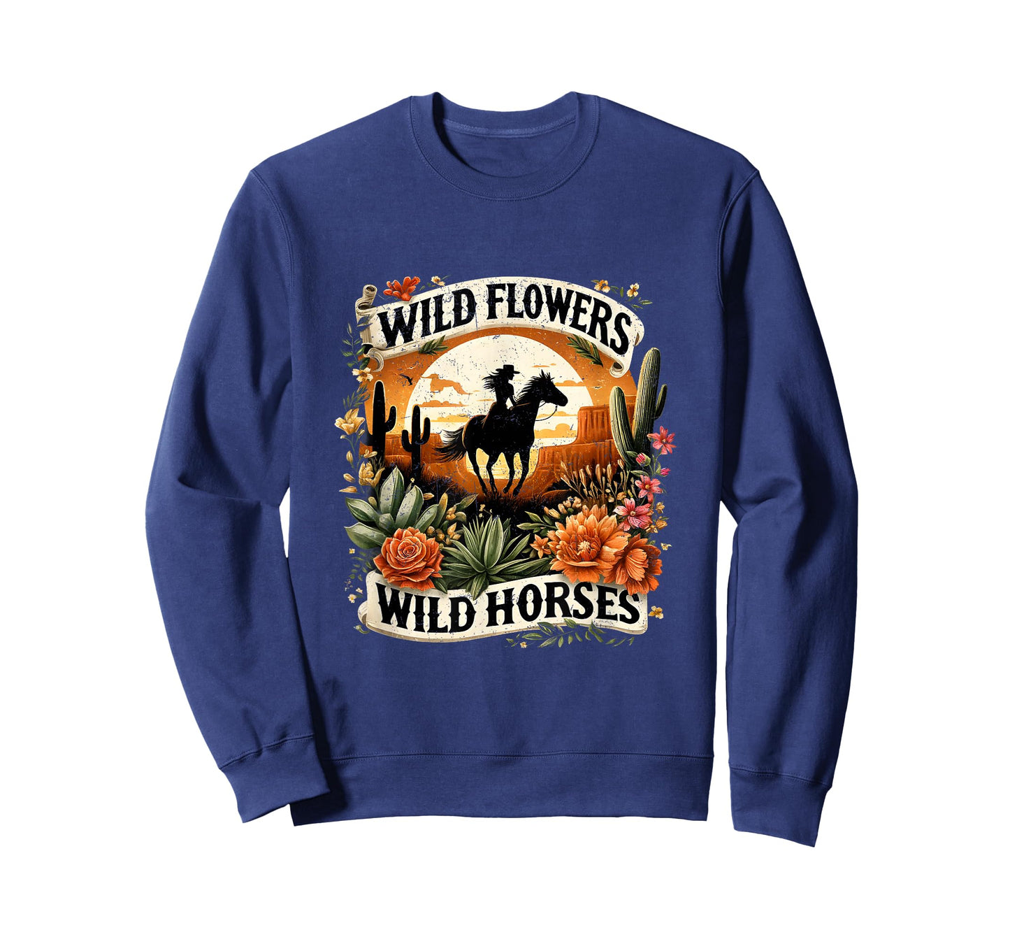 Wild Flowers Cowgirls Riding Horses Retro Western T-Shirt