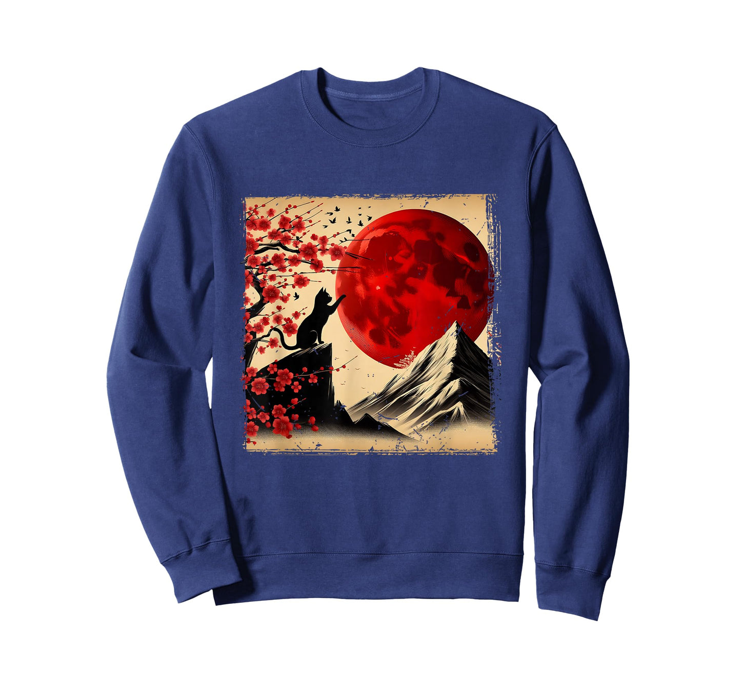 Cat Silhouette Cherry Blossoms Red Moon Japanese T-Shirt