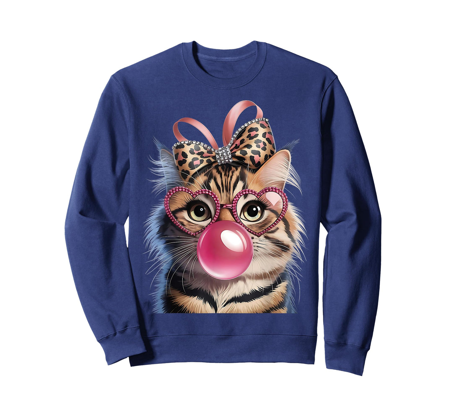 Cute Funny Leopard Bow Pink Glasses Cat Bubble Gum Girls T-Shirt