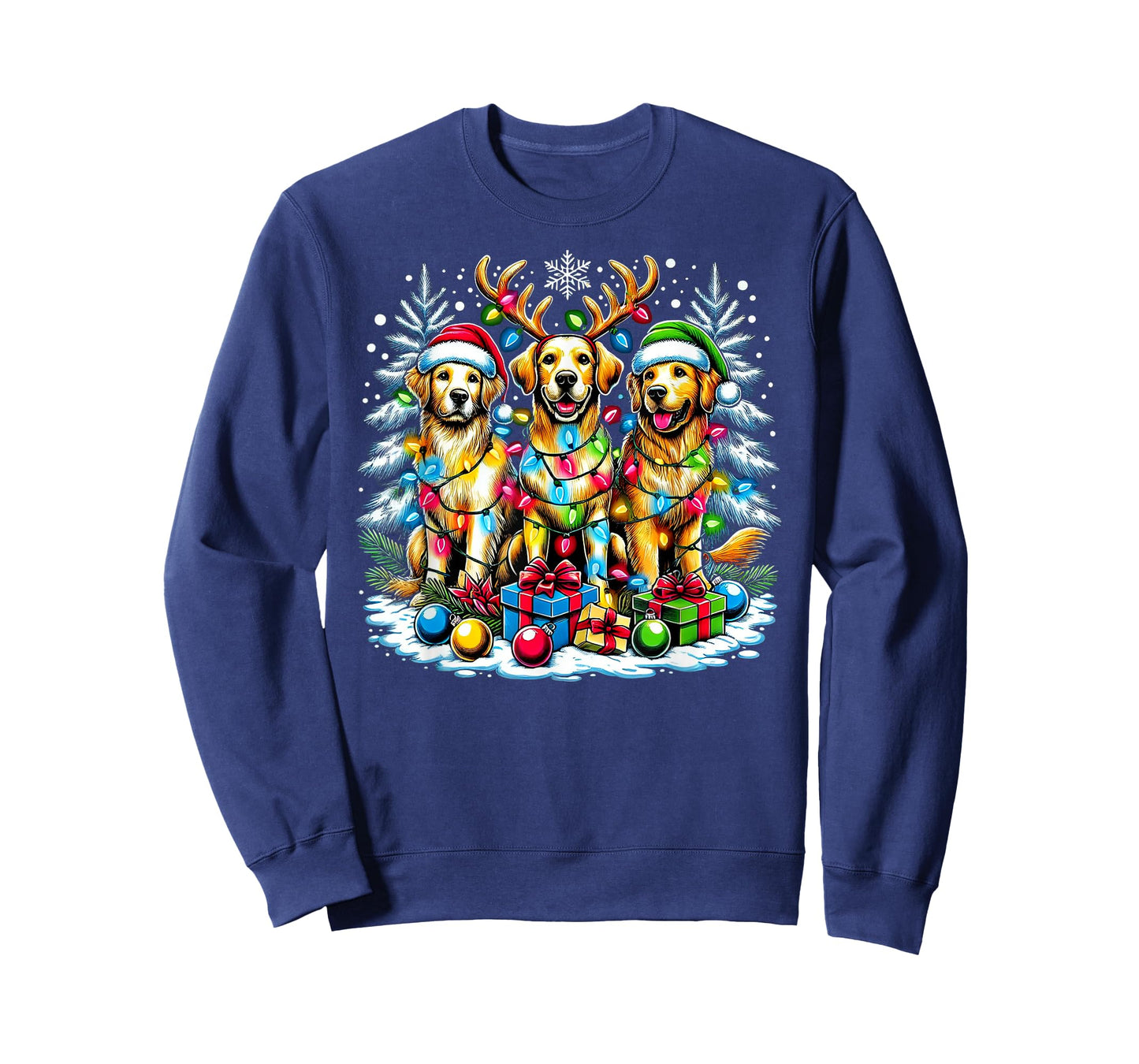 Golden Retriever Funny Christmas Dogs Santa Claus Hat Xmas T-Shirt