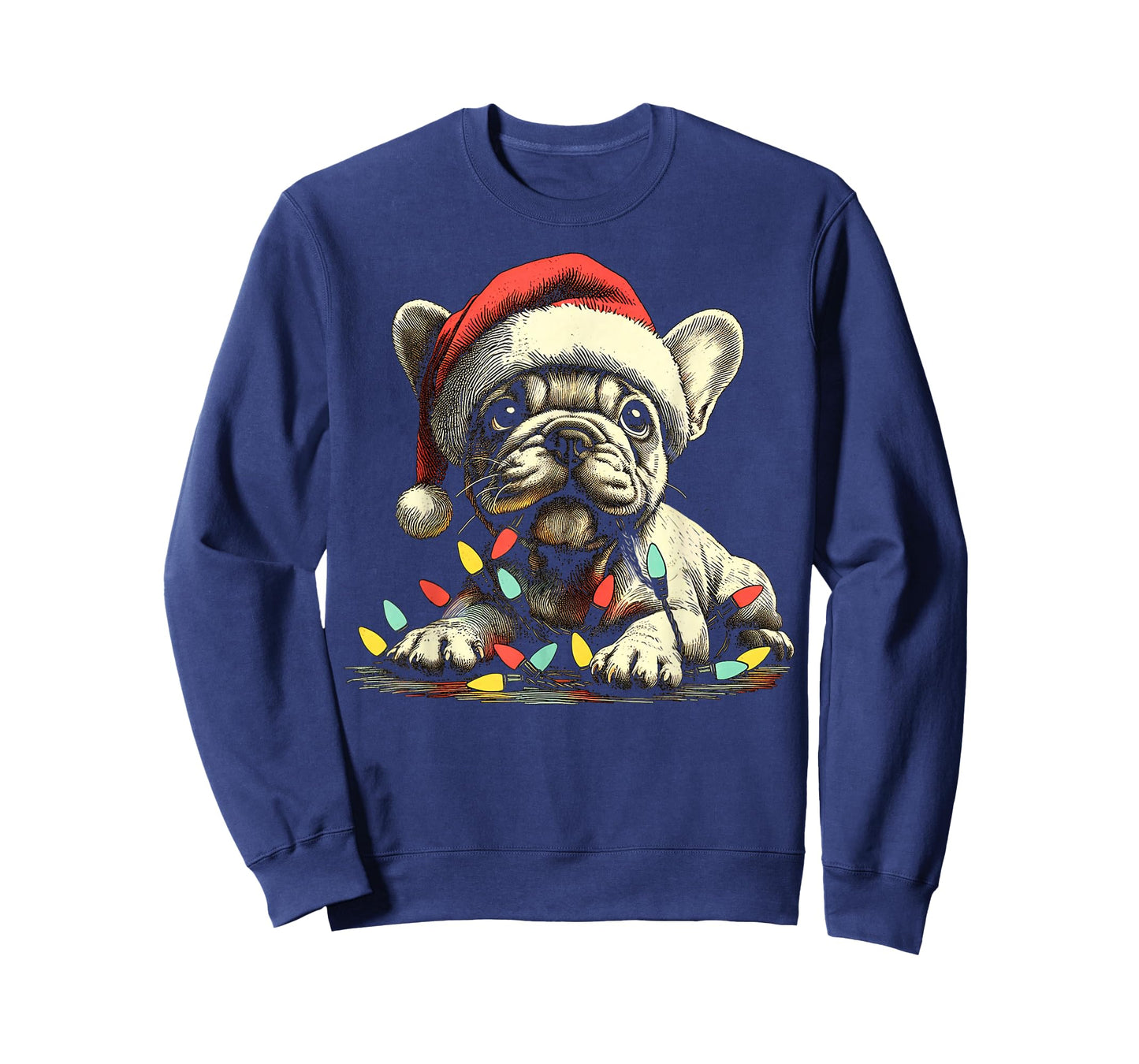 French Bulldog Chew Christmas Light Frenchie Xmas Holiday T-Shirt for Men Women Kids