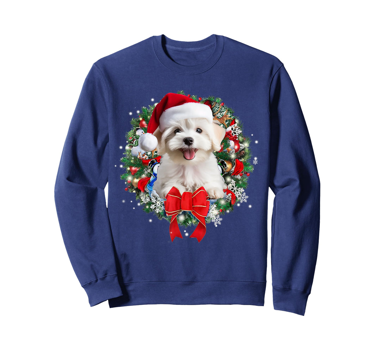 Maltese Christmas Wreath Decoration Xmas Pajamas T-Shirt