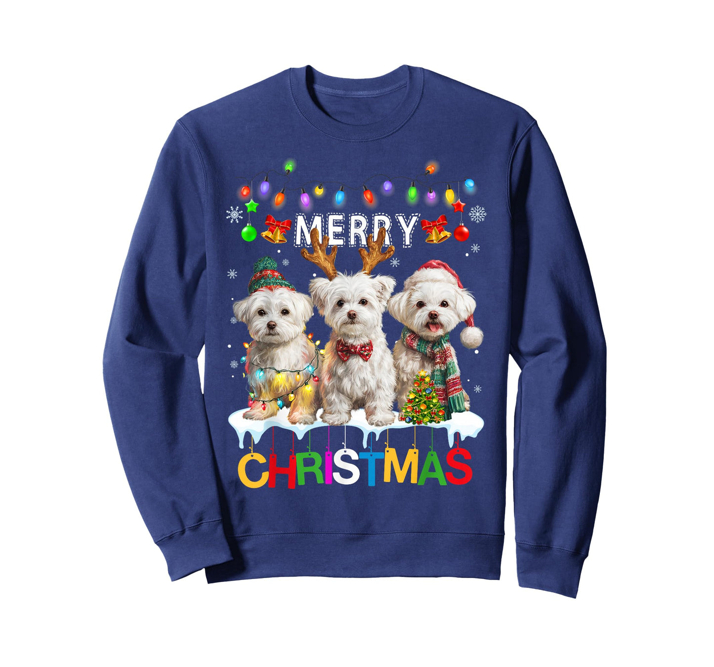 Cute Three Maltese Christmas Women Men Dog Love T-Shirt