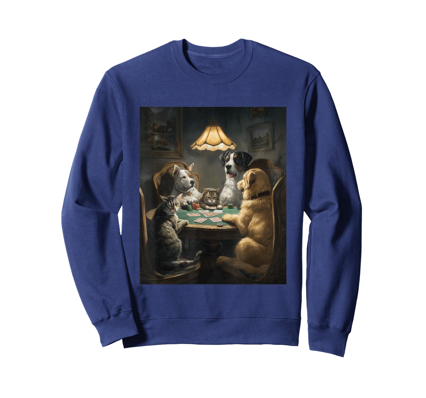 Dog Cat Playing Poker Funny Graphic T-Shirt