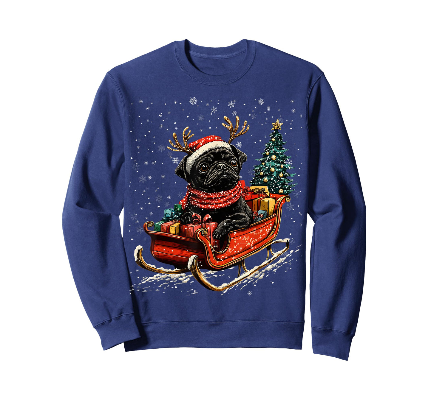 Santa Black Pug reindeer Light Christmas T-Shirt