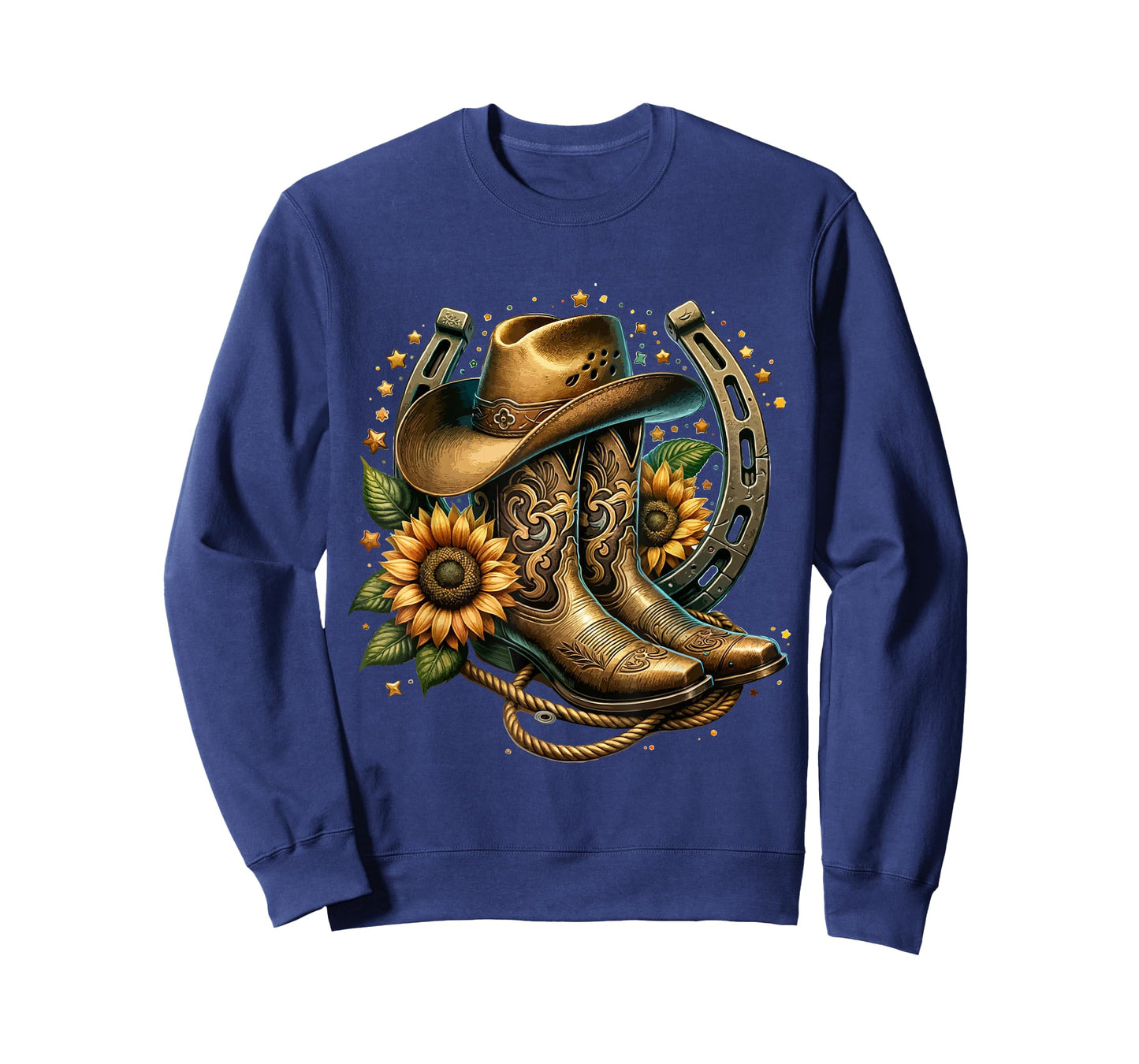 Vintage Rustic Western Country Cowboy Boot Art Tee - Women's Western Themed Floral Boot, Rope & Hat T-Shirt - Black, Small
