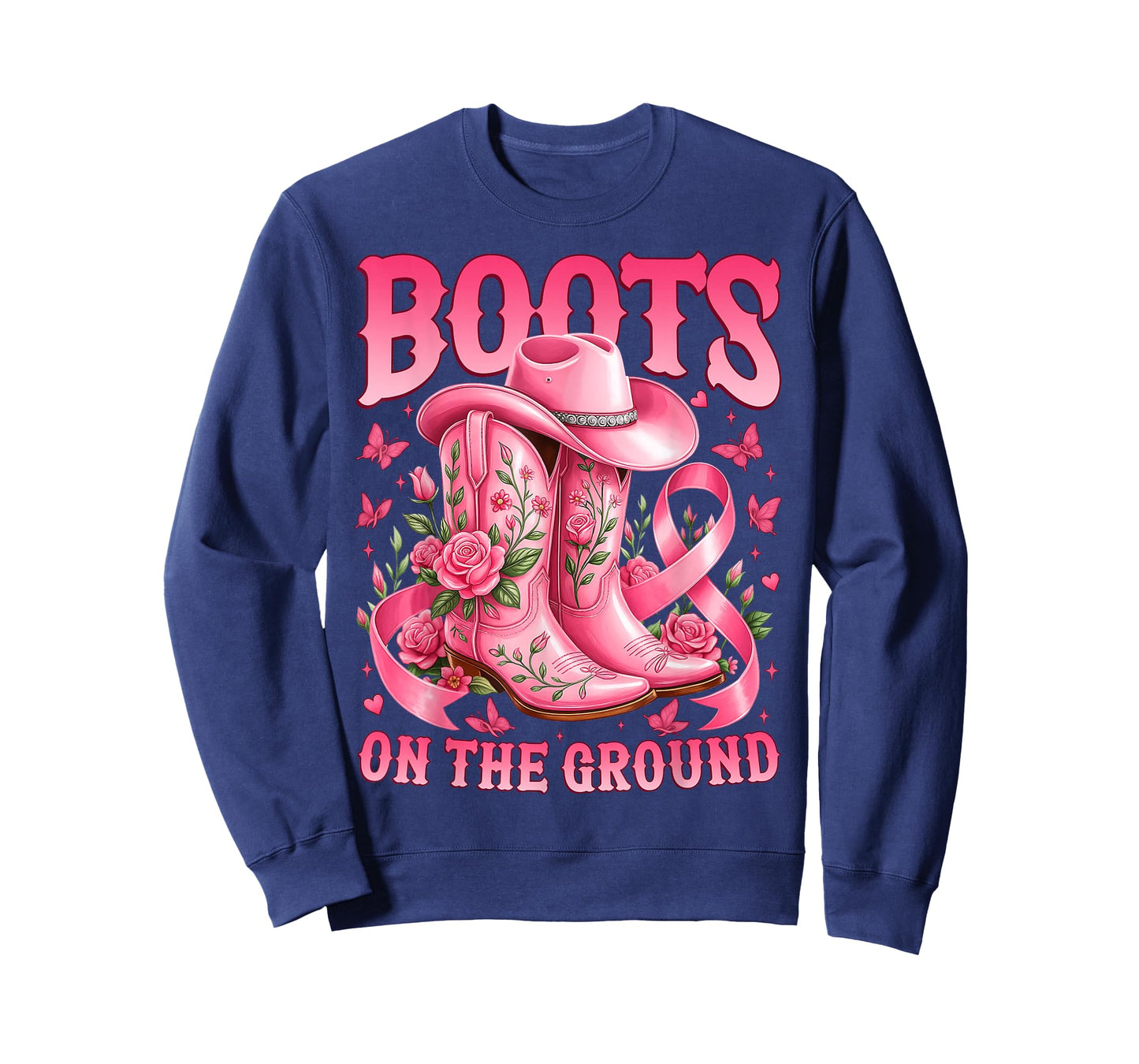 Boots On The Ground Breast Cancer Awareness Pink Ribbon T-Shirt