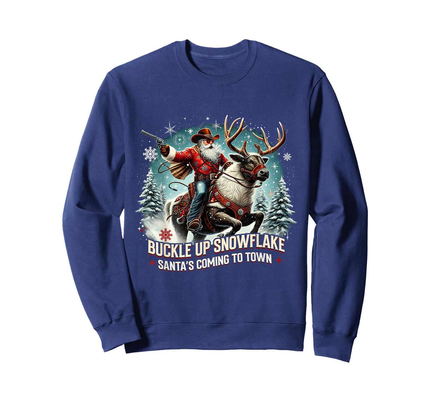 Buckle Up Snowflake Funny Cowboy Santa Design T-Shirt