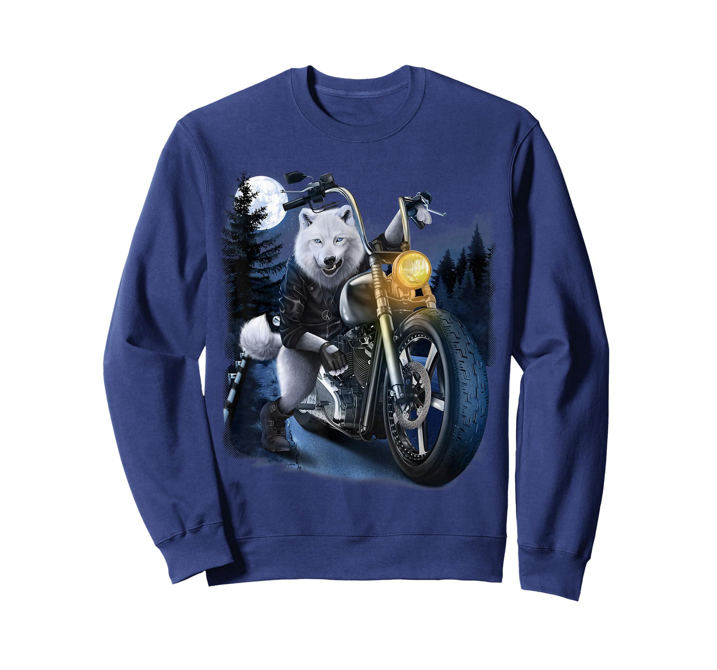 Wolf Riding Chopper Motorcycle in Full Moon T-Shirt