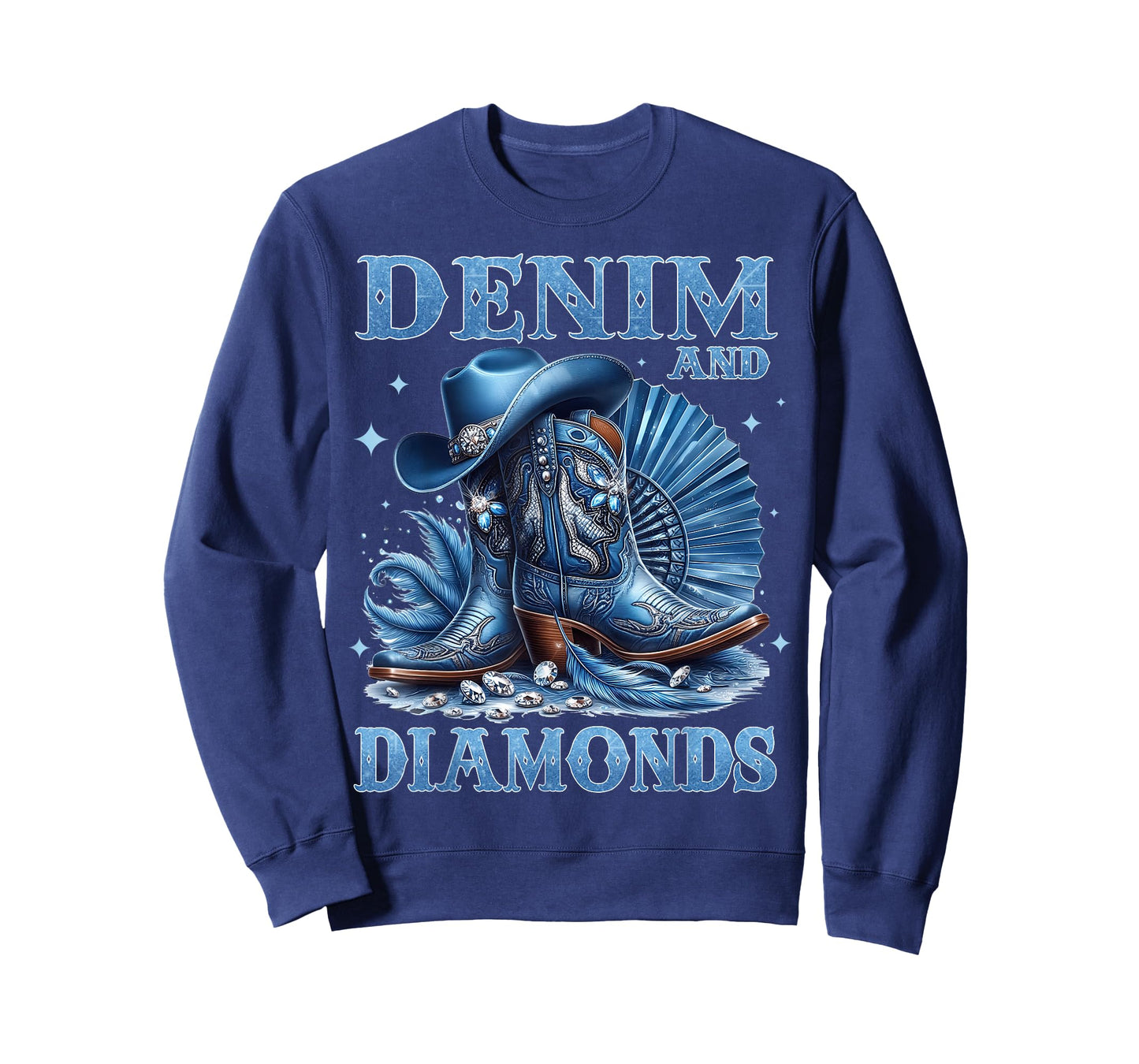 Country Western Cowboy Cowgirl Boots Hat Denim and Diamonds T-Shirt