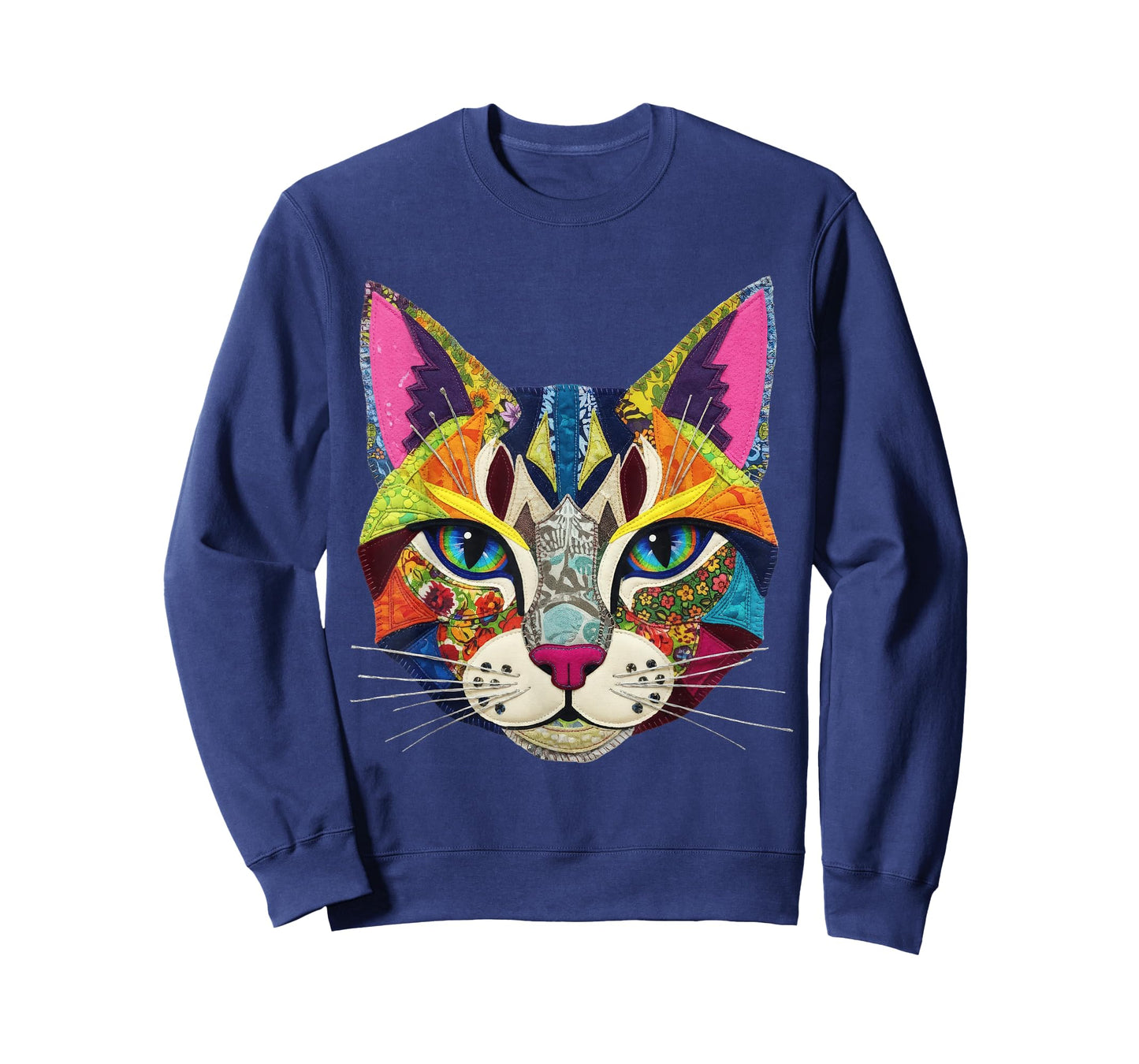 Vibrant Colorful Fake Patch Style Cat Art Lover T-Shirt