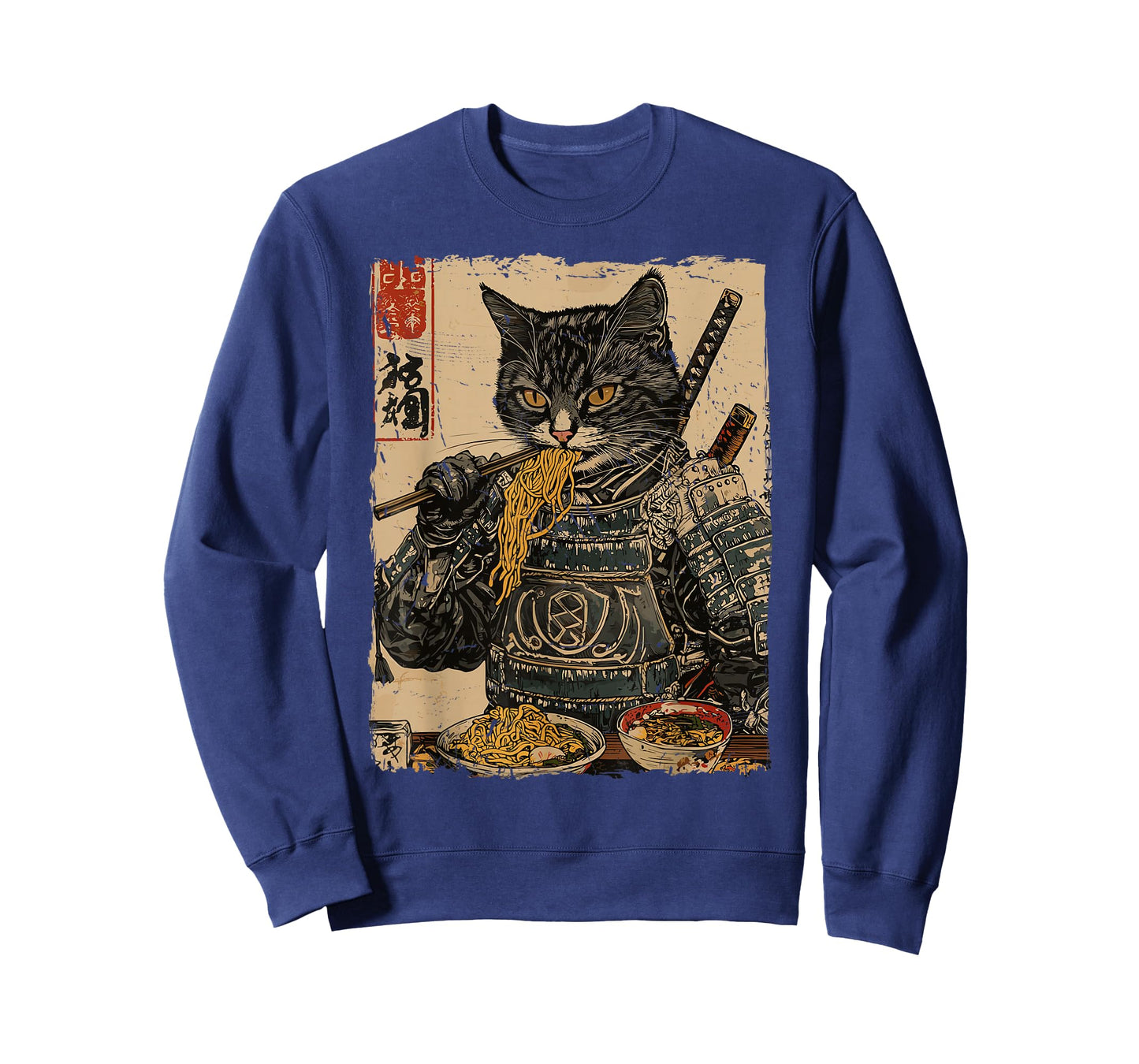 Samurai Cat Loves Ramen Funny Anime Japanese Artwork Samurai T-Shirt