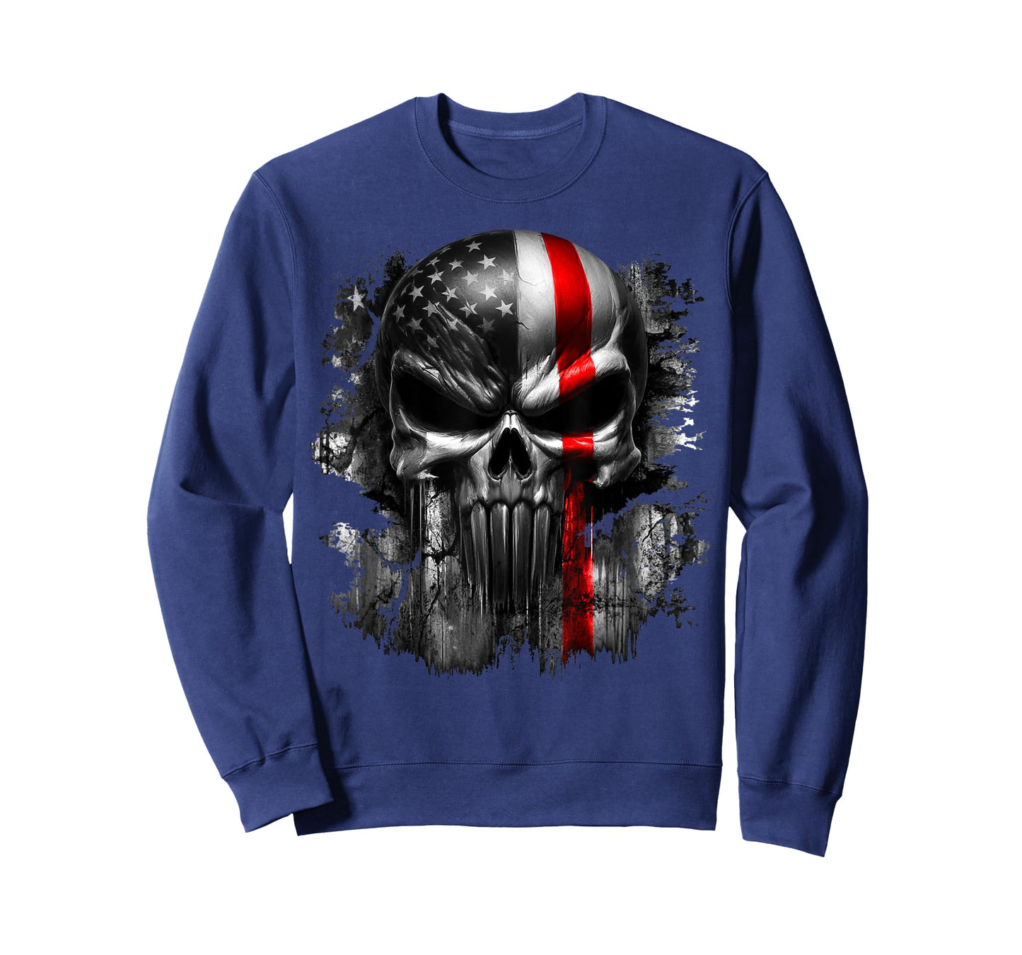 USA American Skull Patriotic Flag Red Line Grunge Graphic T-Shirt