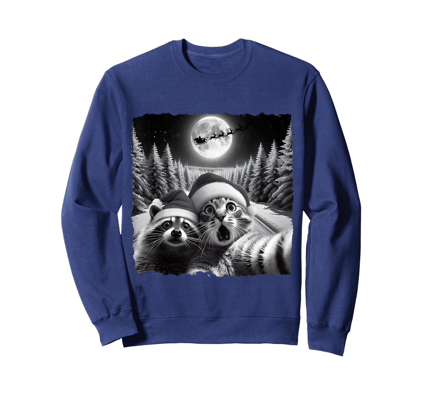 Christmas Xmas Holiday Funny Cat Taking Selfie Racoon Santa T-Shirt