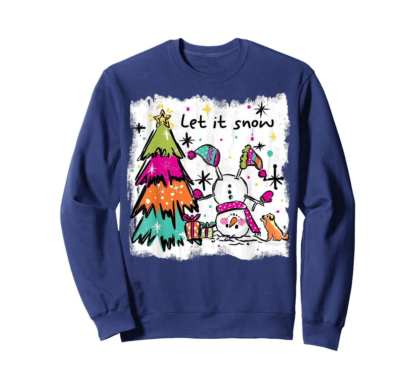 Funny Christmas Snowman Tree Let It Snow Retro Design T-Shirt