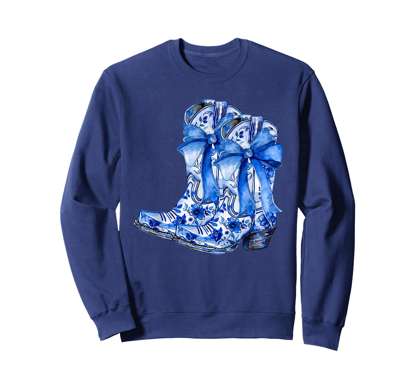 Boots Bow Coquette Coastal Cowgirl Blue Chinoiserie Floral T-Shirt