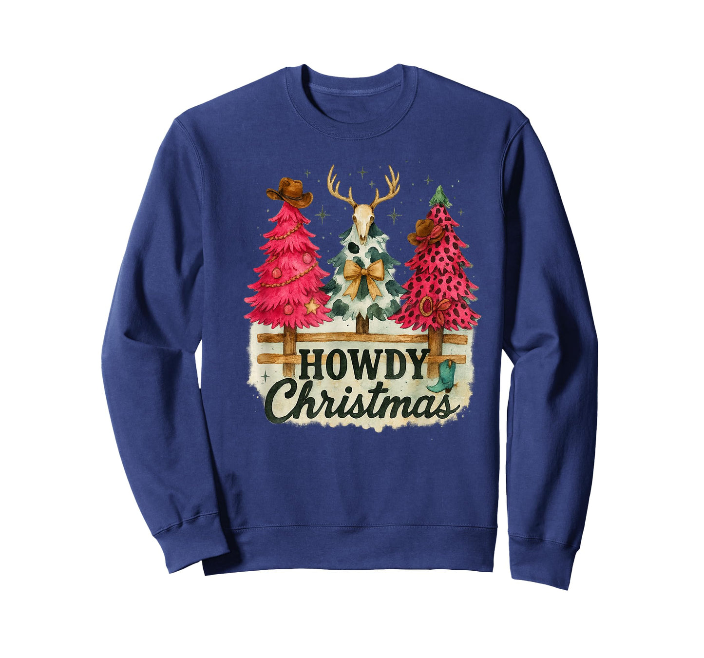 Howdy Christmas Western Trees Cowprint Leopard Cowboy T-Shirt