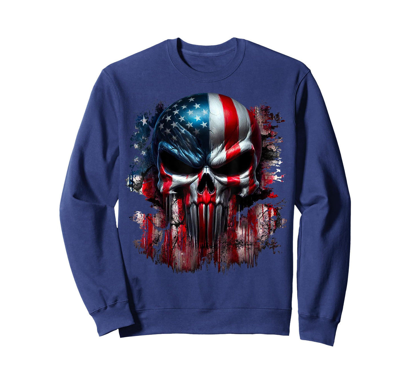 American Skull Patriotic Flag USA Grunge Reaper Graphic Women Men T-Shirt