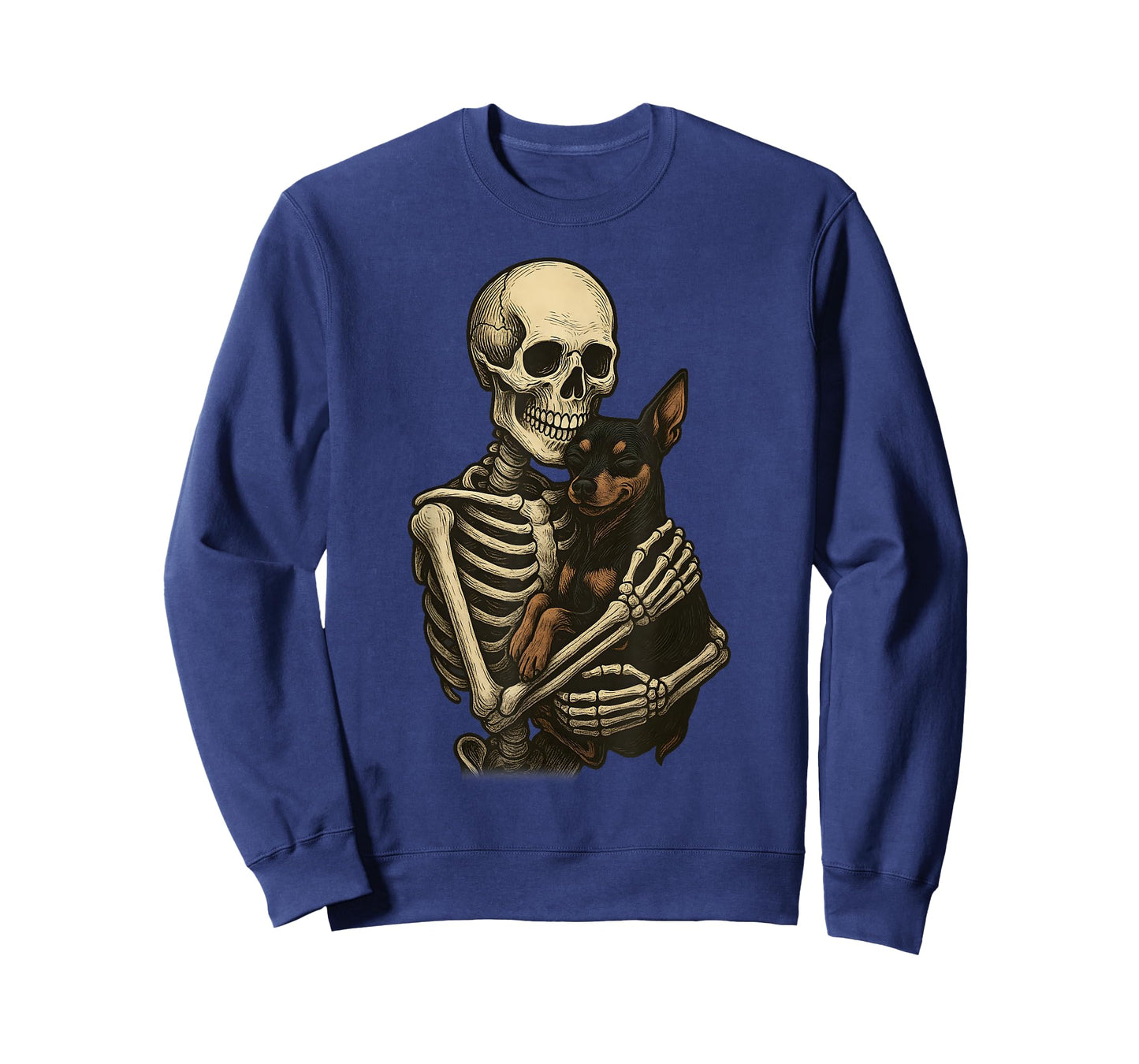 Skeleton Hugging Dog Miniature Pinscher Funny Halloween T-Shirt