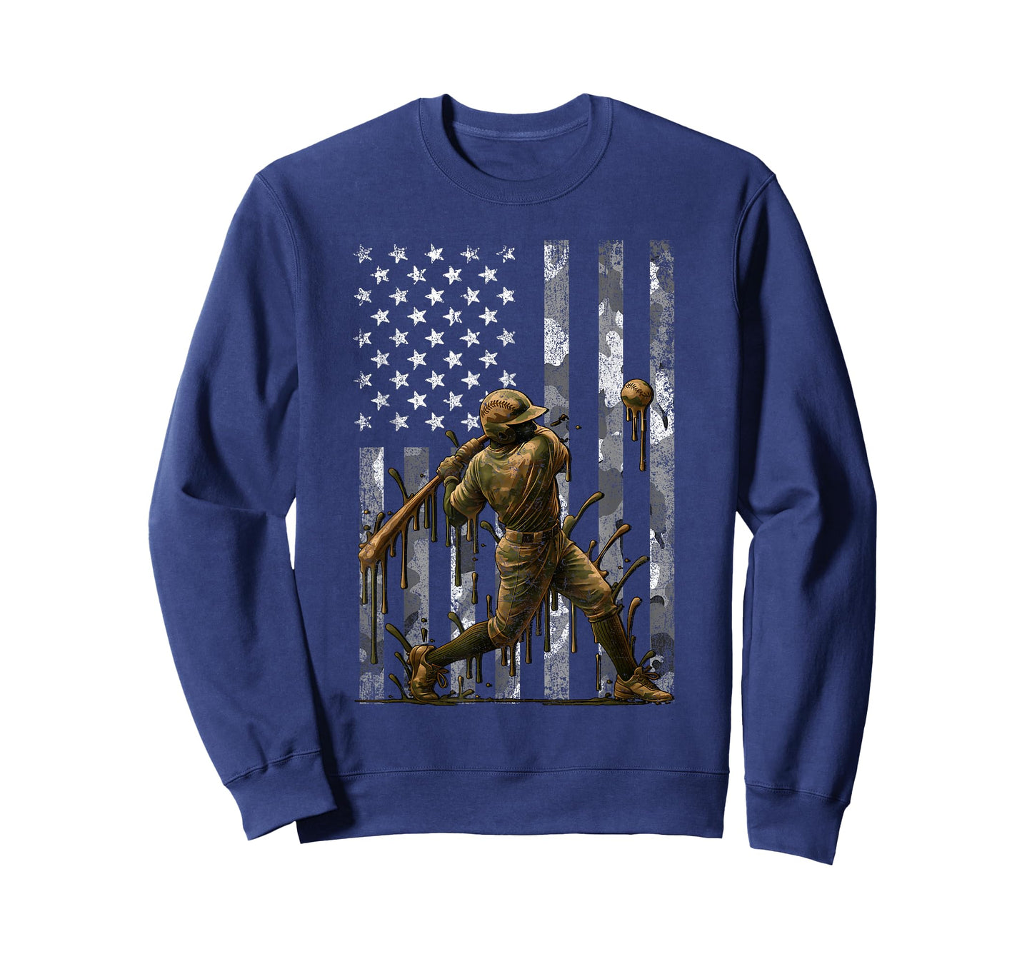 Patriotic Baseball American Flag Camo 4th Of July Mens Boys T-Shirt