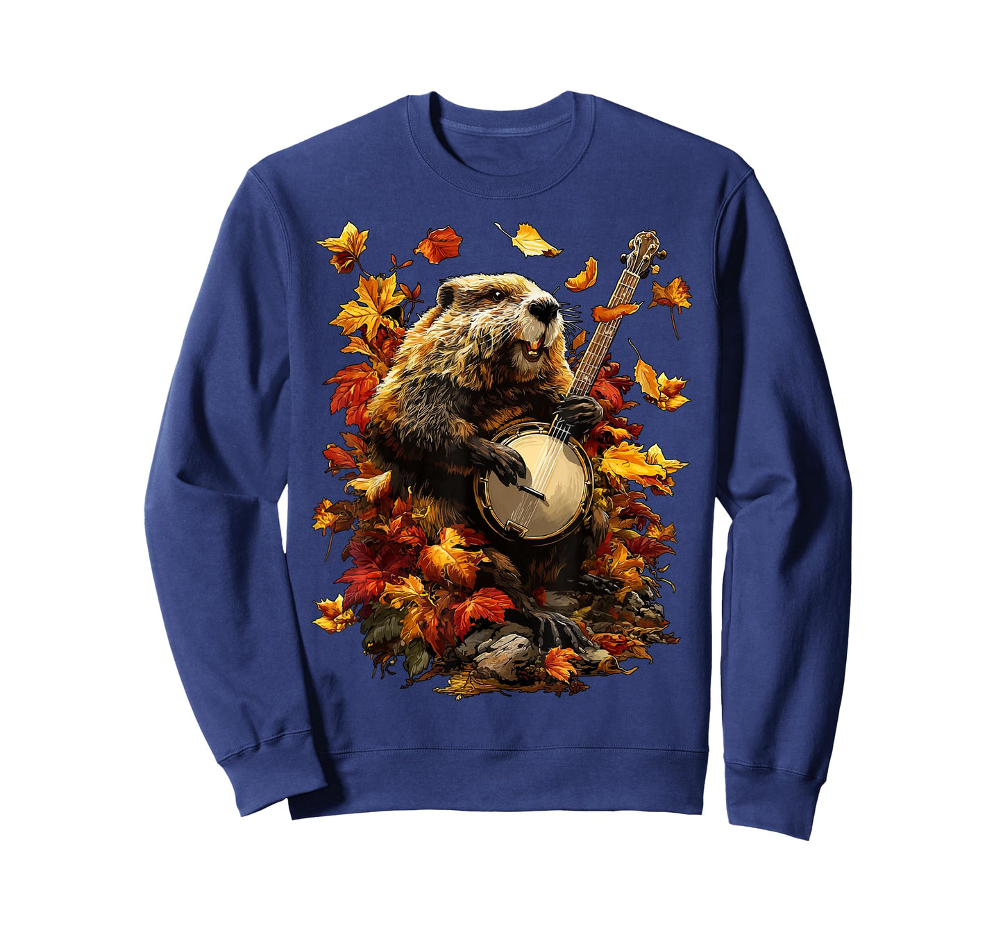 Banjoist Beaver Playing Banjo Picker Fall Leaves Autumn T-Shirt