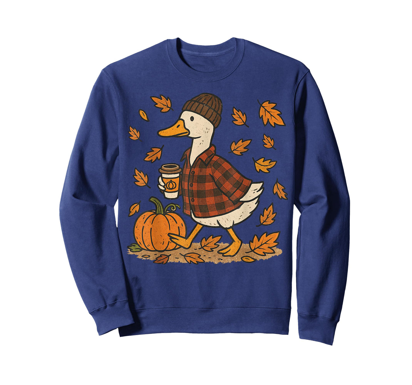 Fall Pumpkin Goose Autumn Coffee Lover Cozy Flannel Season T-Shirt