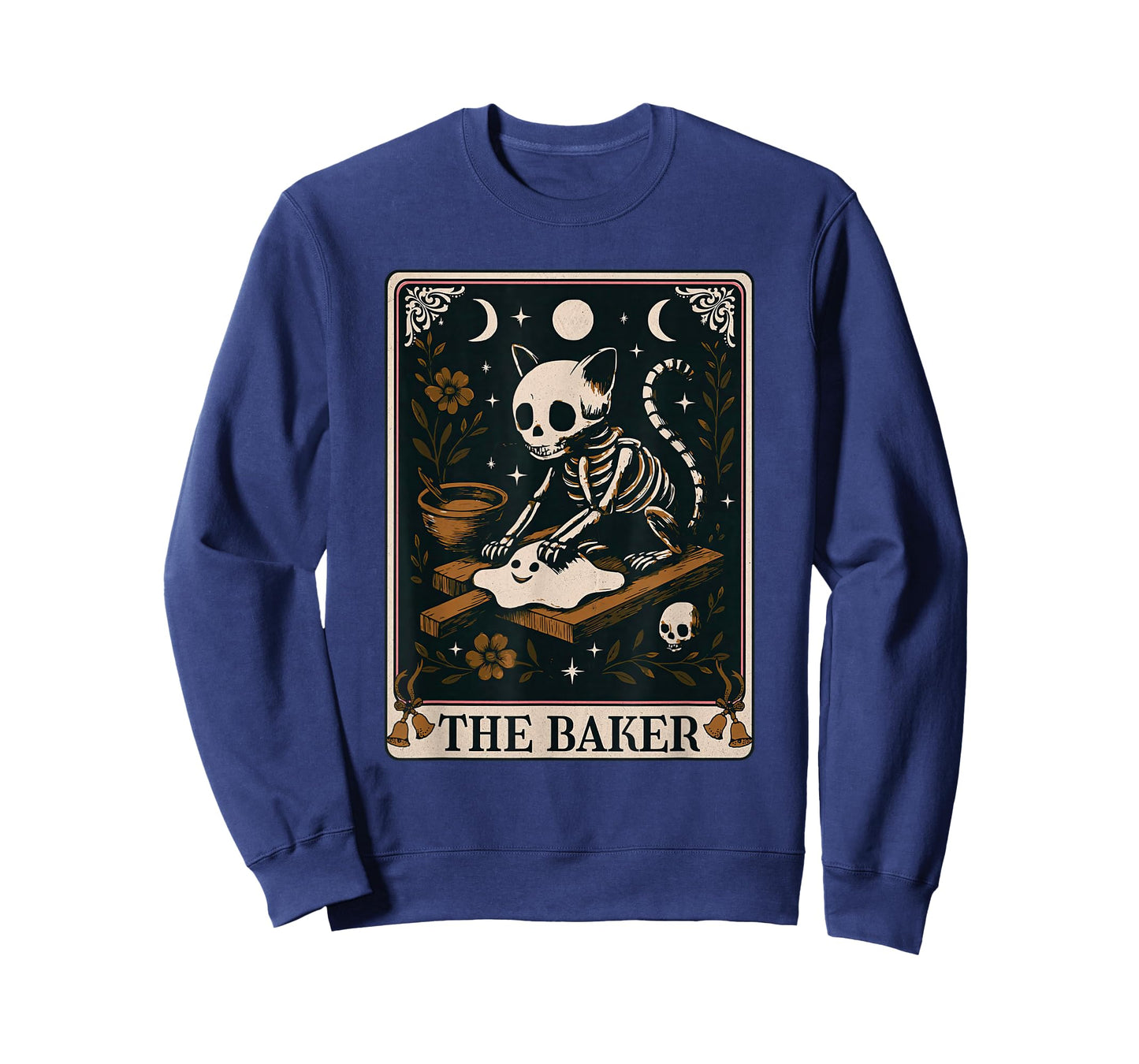 Skeleton Cat Kneading Biscuits Tarot Card Halloween Baker T-Shirt