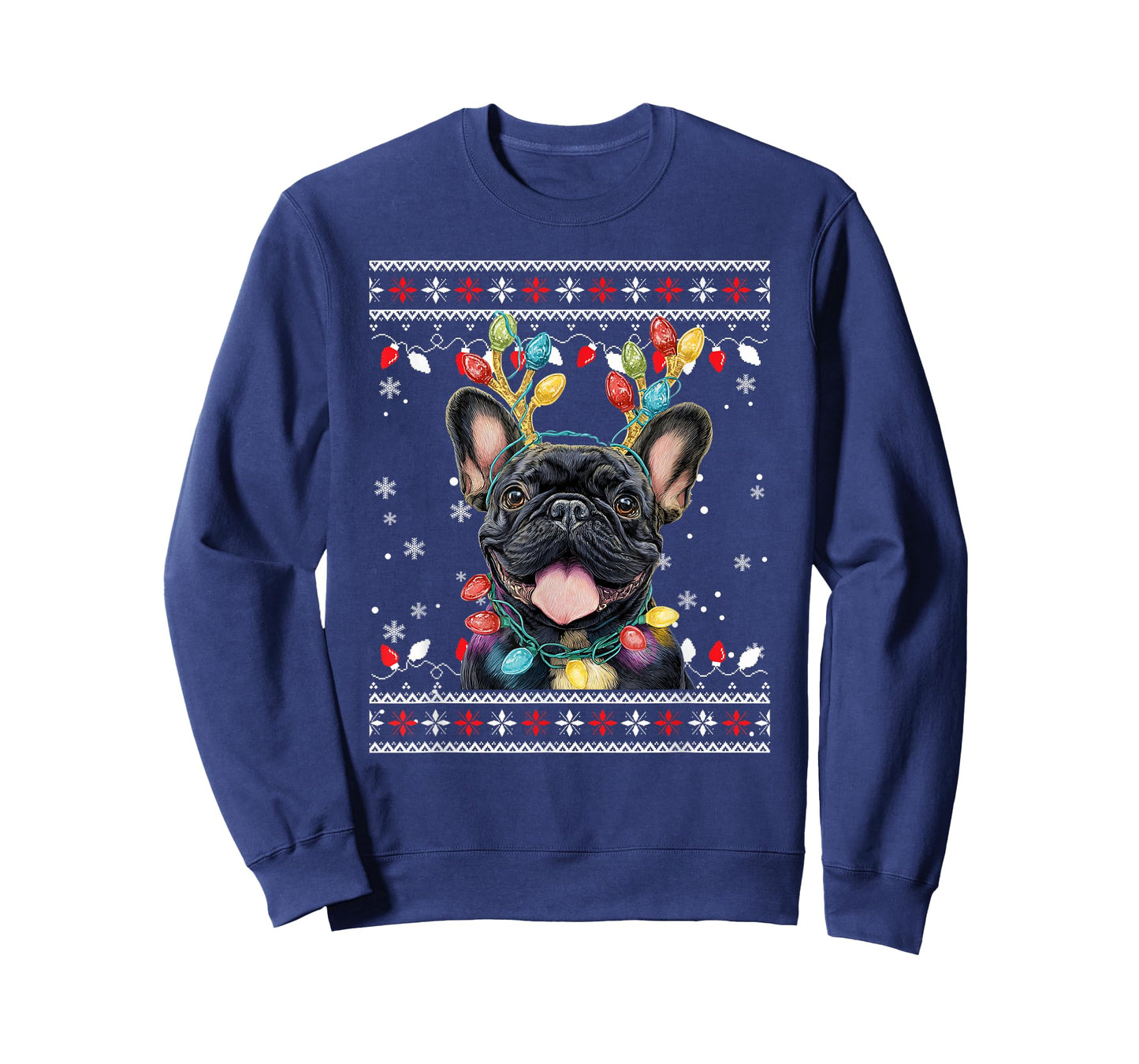 Cute French Bulldog Dog Christmas Reindeer Santa Hat T-Shirt