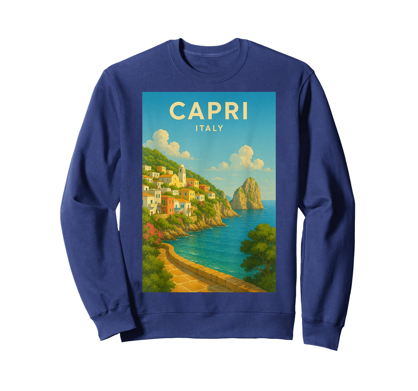 Capri Italy Vintage Travel Art Print Coastal Paradise Scene T-Shirt