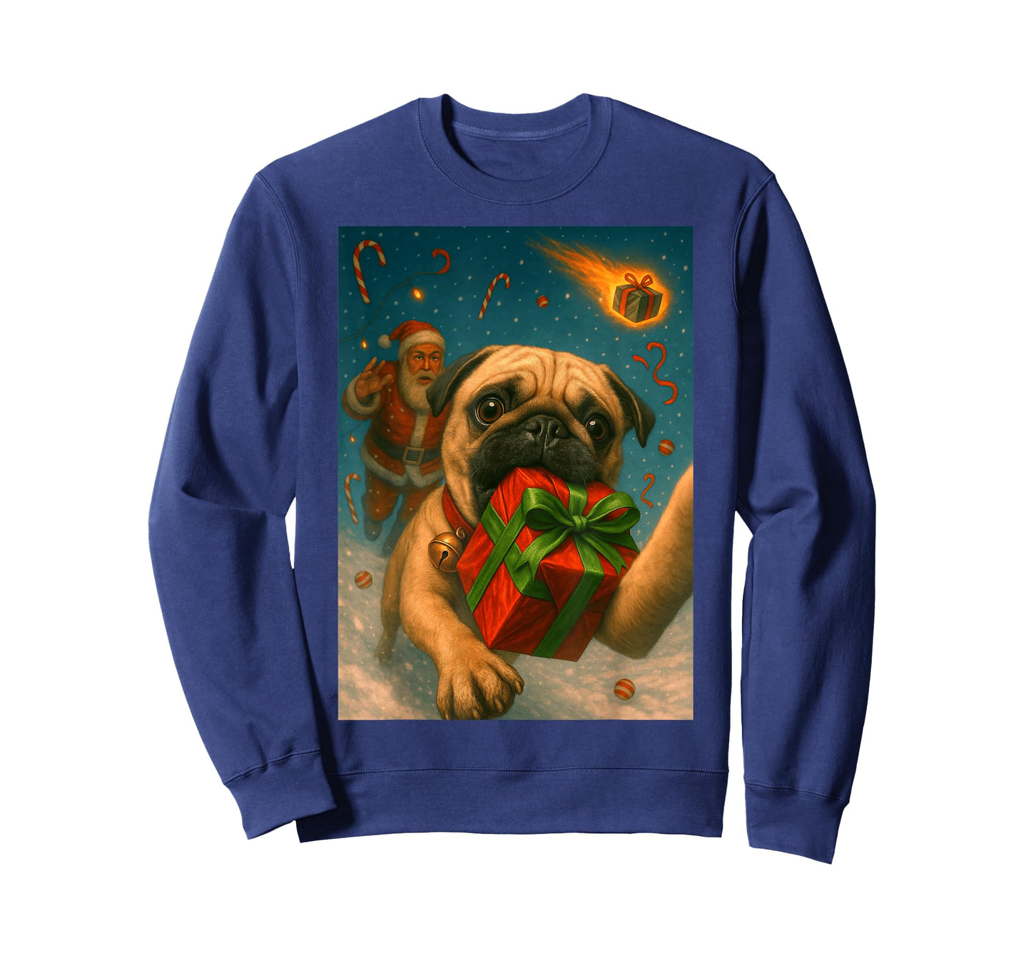 Pug Christmas Shirt - Funny Selfie with Santa T-Shirt