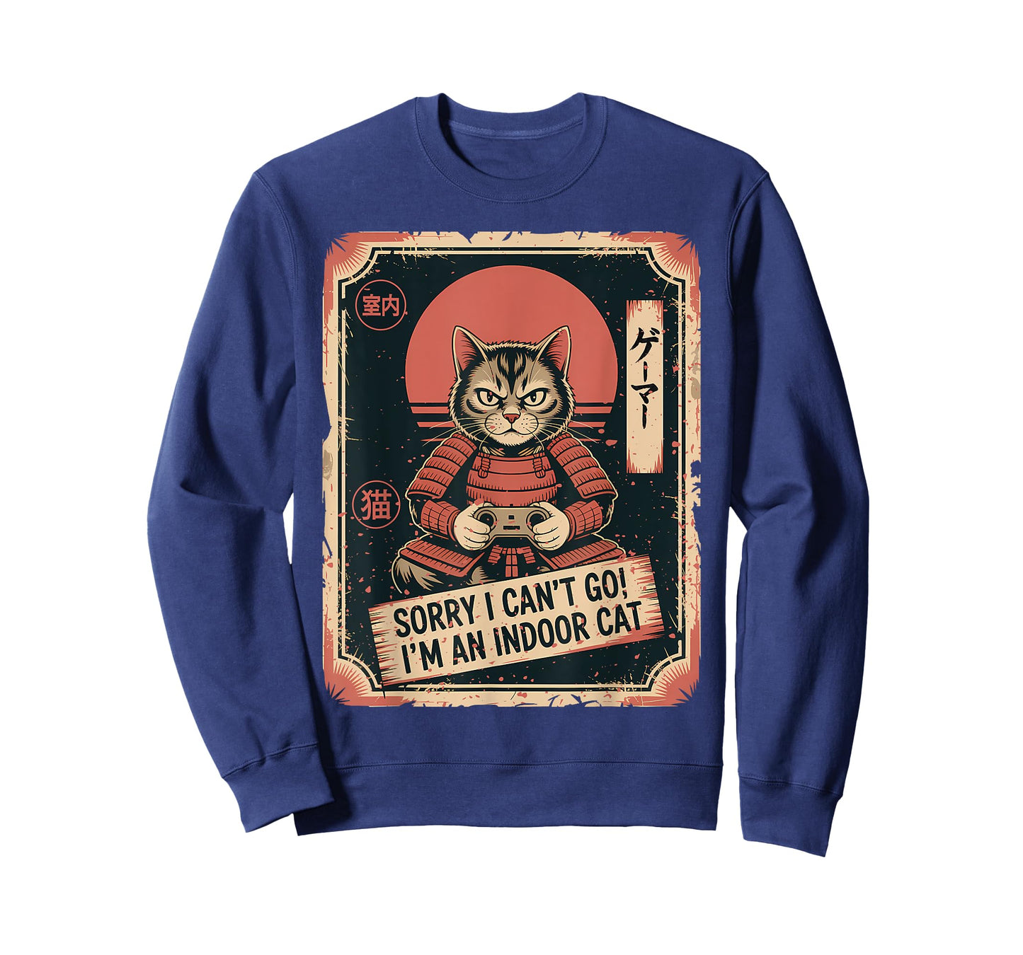 Samurai Gamer Cat Sorry I Cant Go Im an Indoor Cat T-Shirt