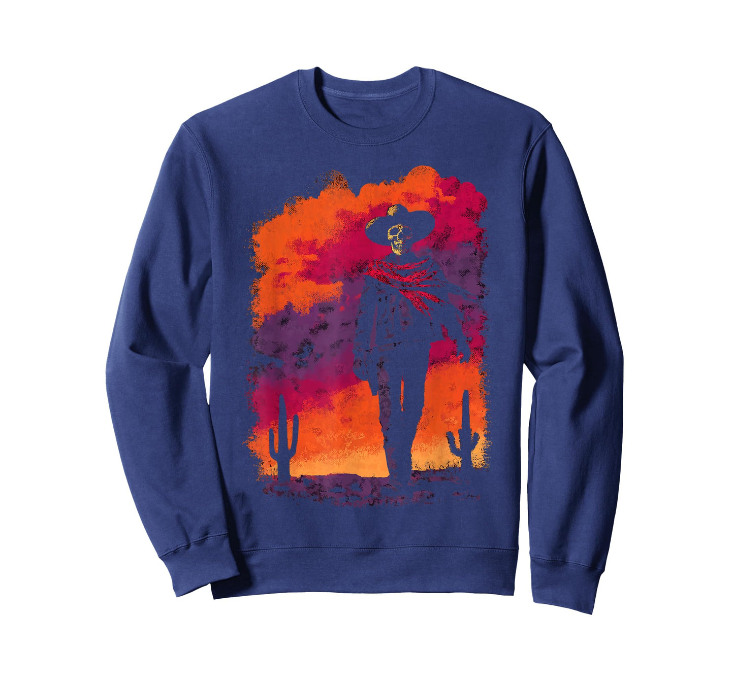 Stylish Skeleton Cowboy with Desert Sunset Western Gothic T-Shirt